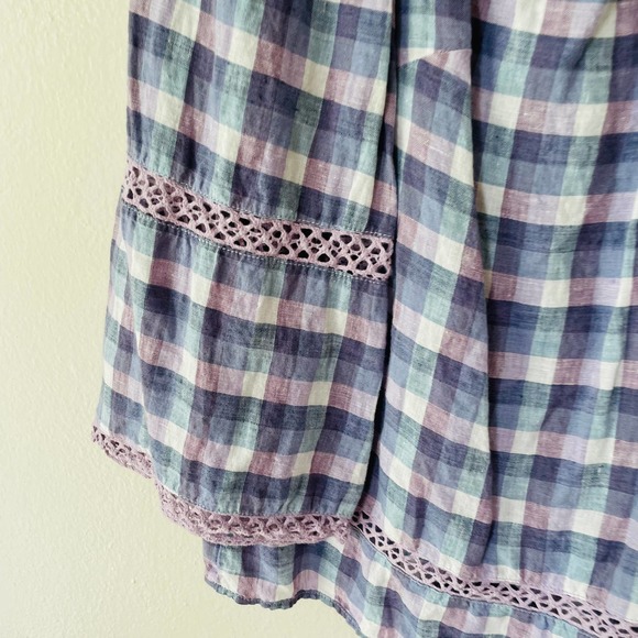 Chico's Linen Blue and Purple Checkered Blouse - Picture 5 of 11